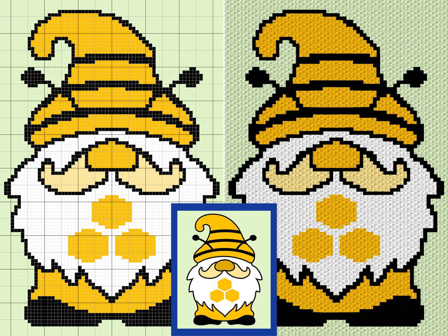 Bee Gnome Graph and Pattern C2C & Tapestry Crochet - Gnome C2C Graphgan Crochet Gnome Blanket - C2C Spring Easter Bee Baby Blanket Gift Idea