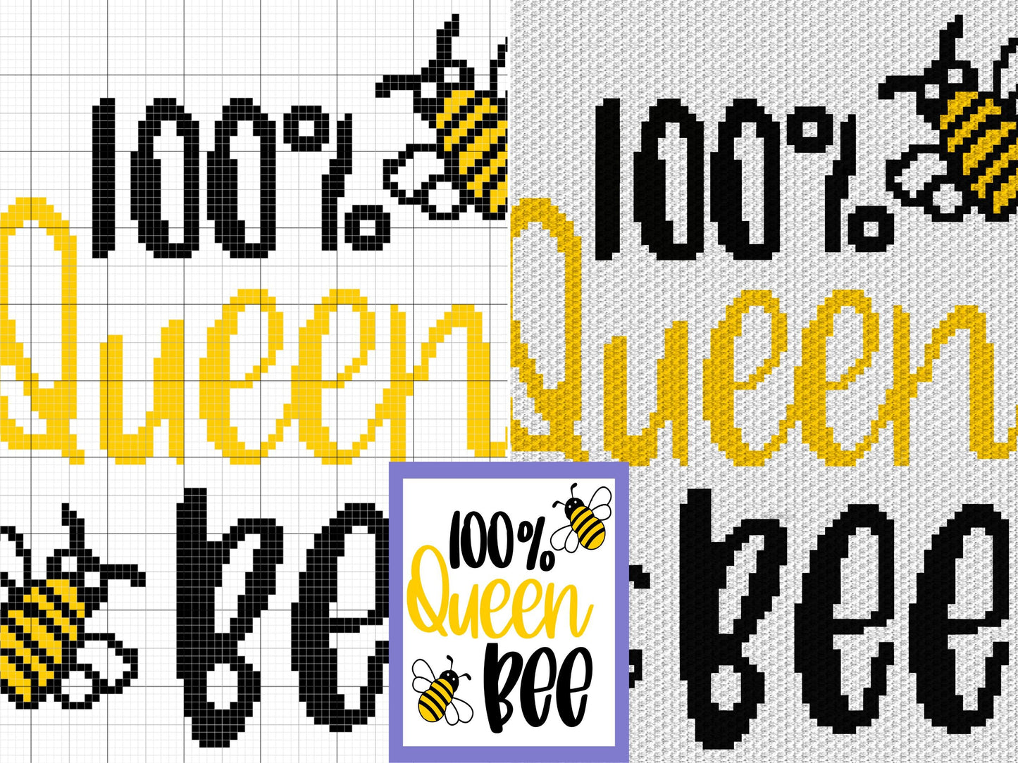 Queen Bee Graph and Pattern C2C & Tapestry Crochet - Crochet Bee Graphgan - Crochet Queen Bee Blankets - C2C Bee Crochet Blanket Gifts Ideas