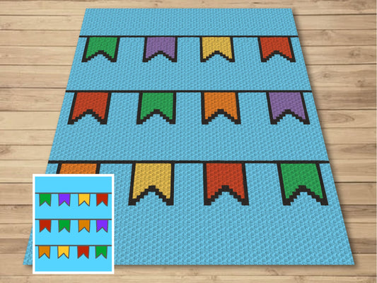 Party Bunting Graph and Pattern C2C & Tapestry Crochet - C2C Graphgan Birthday Crochet Blanket - C2C Birthday Party Baby Gift - Party Decors