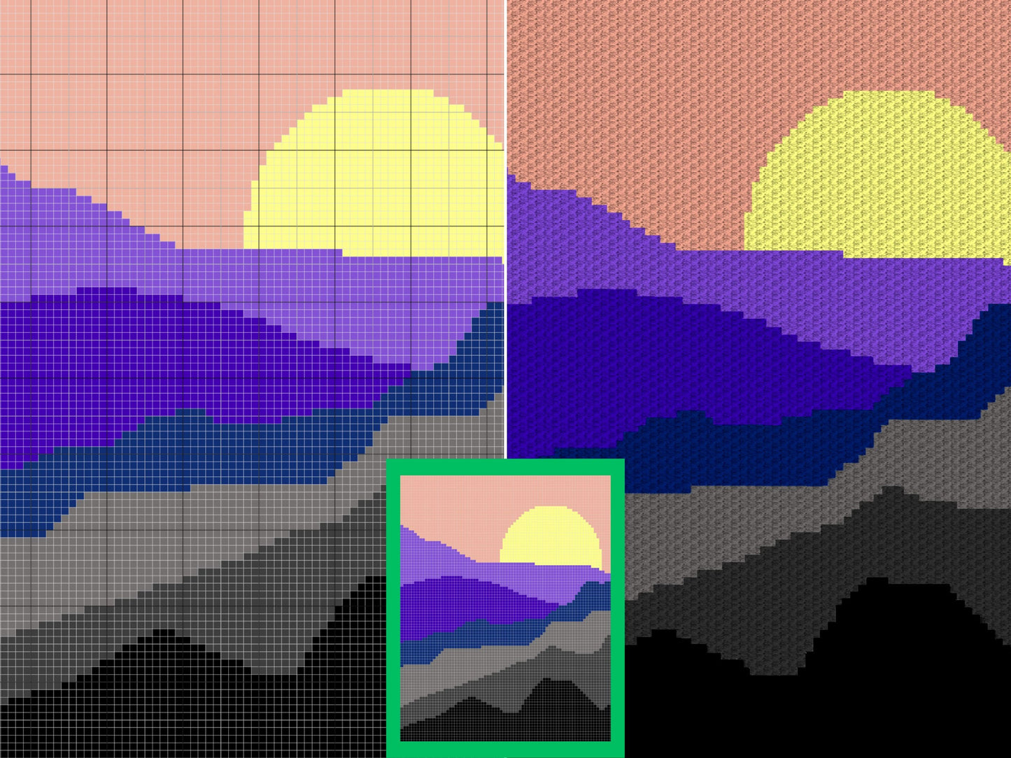 Mountain Sunset Graph and Pattern C2C & Tapestry Crochet - Boho Sunset C2C Graphgan Crochet Mountains Blanket - C2C Boho Baby Blankets Gifts