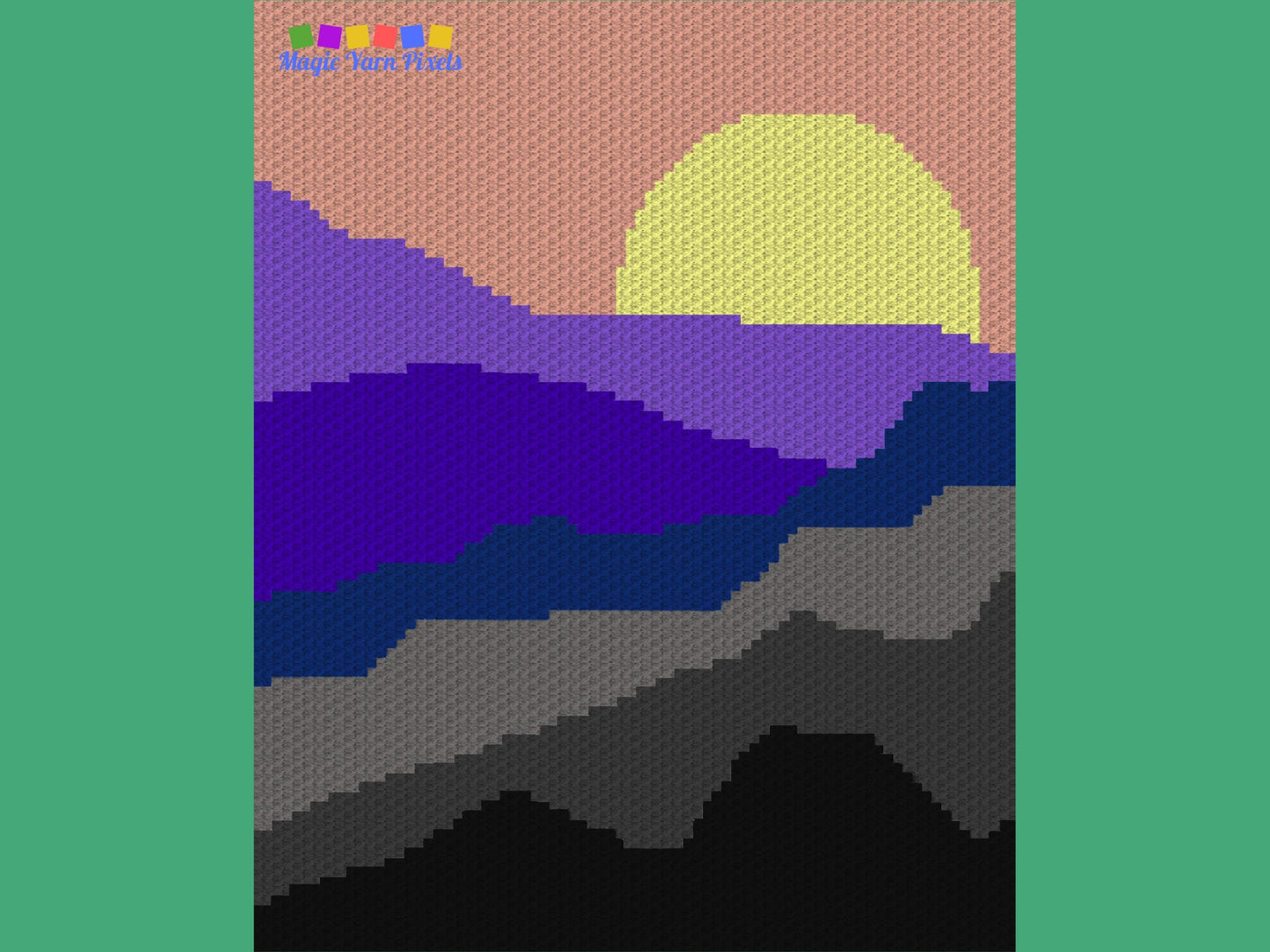 Mountain Sunset Graph and Pattern C2C & Tapestry Crochet - Boho Sunset C2C Graphgan Crochet Mountains Blanket - C2C Boho Baby Blankets Gifts