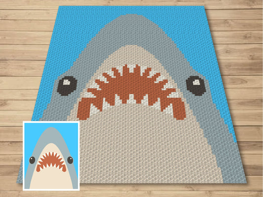 Baby Shark Head Graph and Pattern C2C & Tapestry Crochet - Sea Fish Shark Graphgan - Shark Crochet Blanket - C2C Shark Blanket Gifts Baby