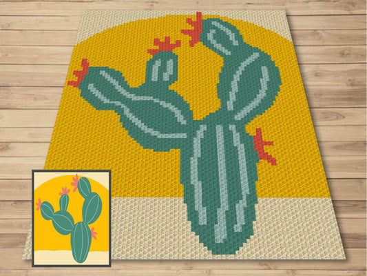 Cactus In The Sun Graph and Pattern C2C & Tapestry Crochet - C2C Cactus Graphgans - Crochet Cactus Blanket C2C Floral Baby Blankets Patterns