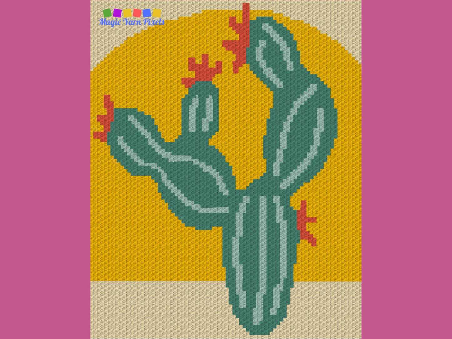 Cactus In The Sun Graph and Pattern C2C & Tapestry Crochet - C2C Cactus Graphgans - Crochet Cactus Blanket C2C Floral Baby Blankets Patterns