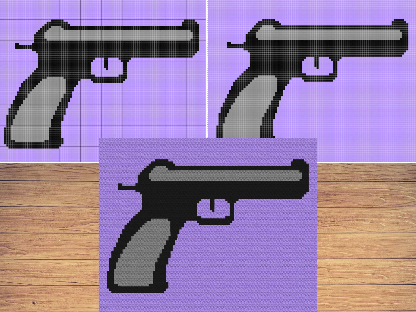 Pistol Graph and Pattern C2C & Tapestry Crochet - C2C Crochet Patterns C2C and Row By Row Color Block Patterns - Pistol C2C Crochet Designs