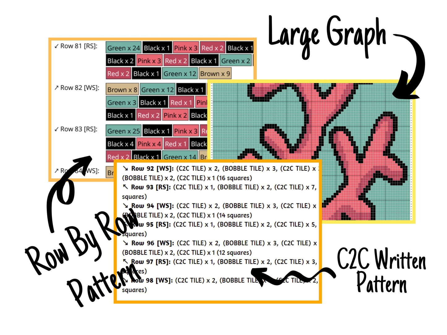 Marine Coral Graph + Written Pattern For C2C & Tapestry Crochet - Coral C2C Graphgans - Coral Crochet Blankets - Under The Sea Baby Blankets