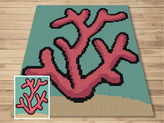 Marine Coral Graph + Written Pattern For C2C & Tapestry Crochet - Coral C2C Graphgans - Coral Crochet Blankets - Under The Sea Baby Blankets