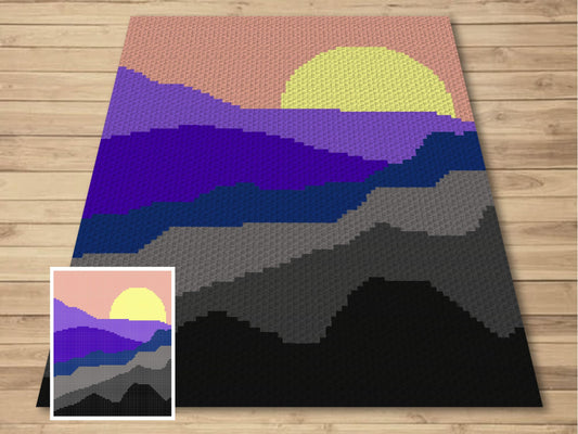 Mountain Sunset Graph and Pattern C2C & Tapestry Crochet - Boho Sunset C2C Graphgan Crochet Mountains Blanket - C2C Boho Baby Blankets Gifts