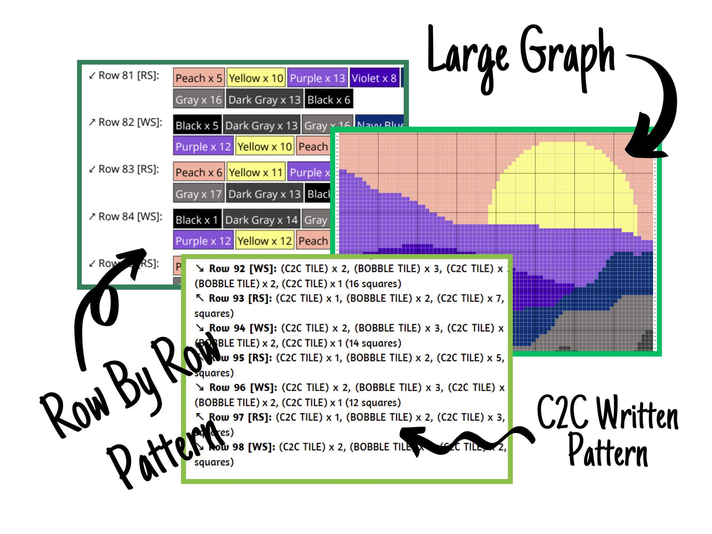 Mountain Sunset Graph and Pattern C2C & Tapestry Crochet - Boho Sunset C2C Graphgan Crochet Mountains Blanket - C2C Boho Baby Blankets Gifts