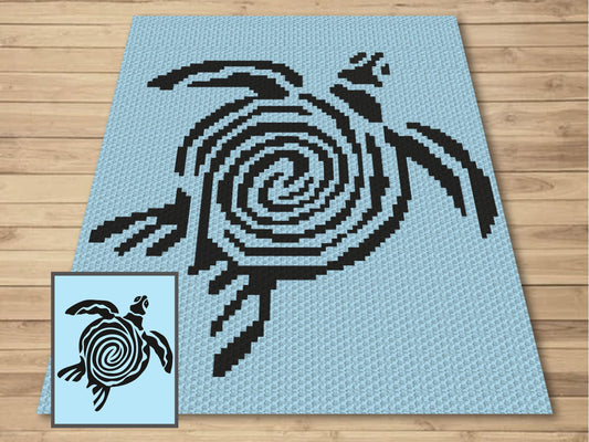 Tribal Turtle Silhouette Graph and Pattern C2C & Tapestry Crochet - Turtle C2C Graphgans - Crochet Turtle Blankets - Crochet Sea Animals C2C
