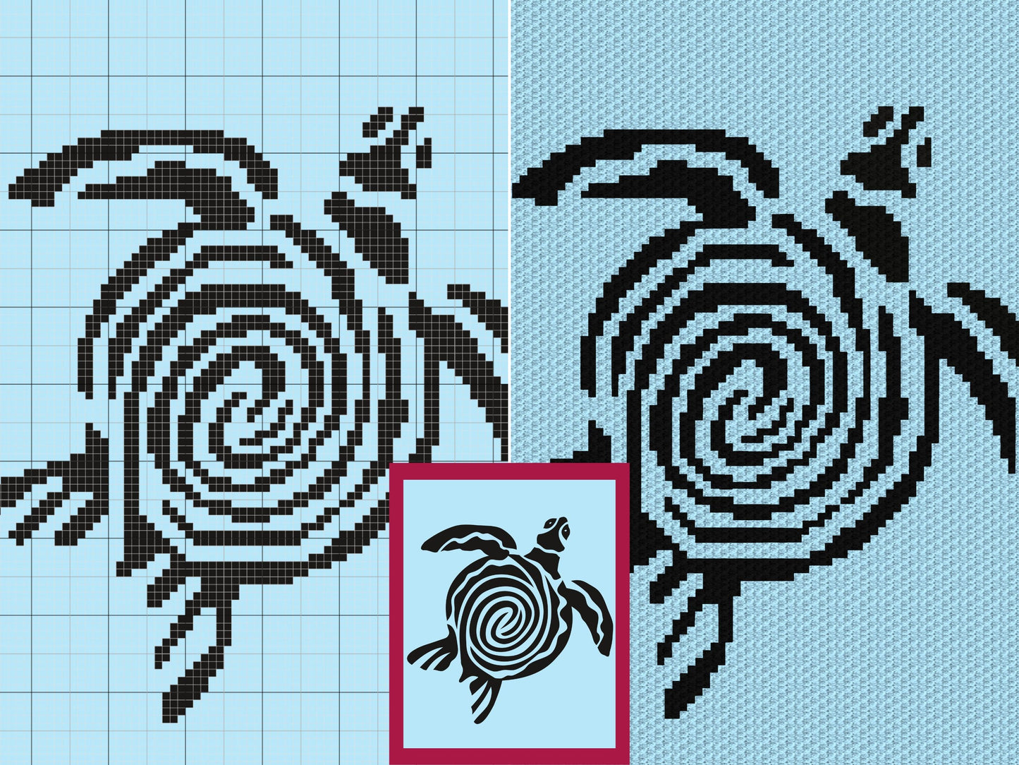 Tribal Turtle Silhouette Graph and Pattern C2C & Tapestry Crochet - Turtle C2C Graphgans - Crochet Turtle Blankets - Crochet Sea Animals C2C