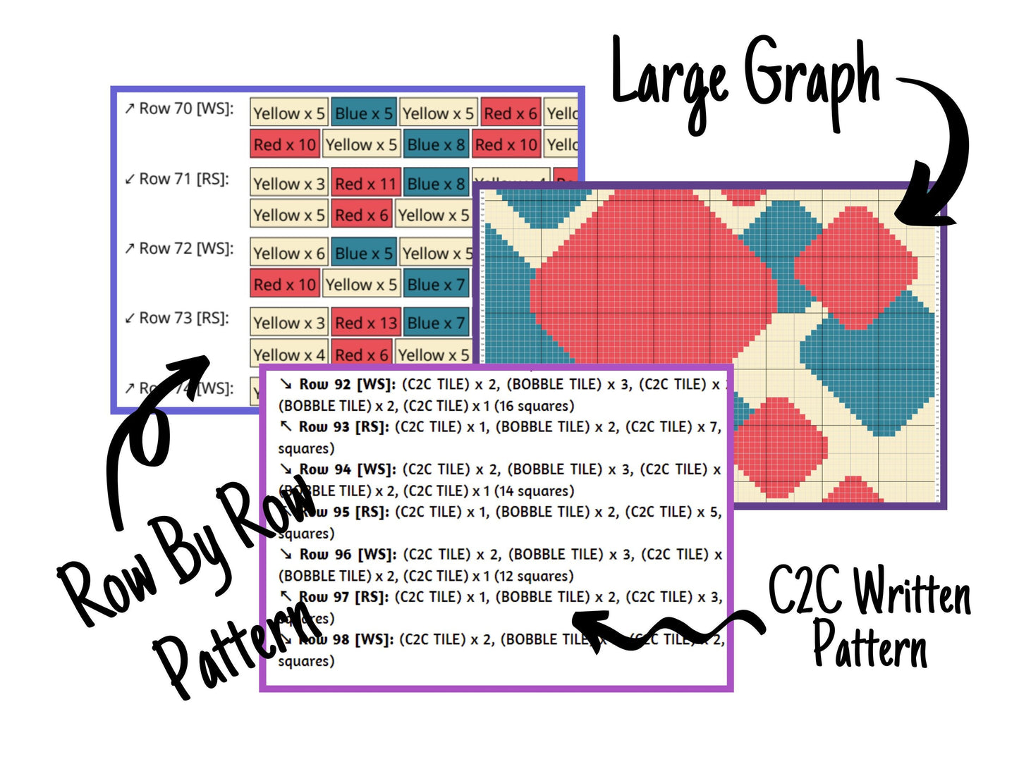 Retro Squares Print Graph and Pattern C2C & Tapestry Crochet - Nostalgia Pattern Graphgan C2C Retro Blanket - C2C Retro Square Blanket Gifts