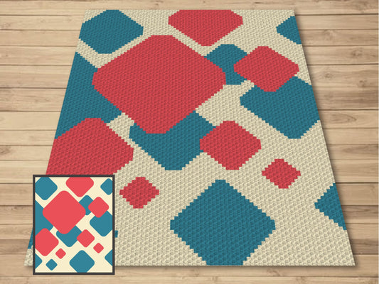 Retro Squares Print Graph and Pattern C2C & Tapestry Crochet - Nostalgia Pattern Graphgan C2C Retro Blanket - C2C Retro Square Blanket Gifts