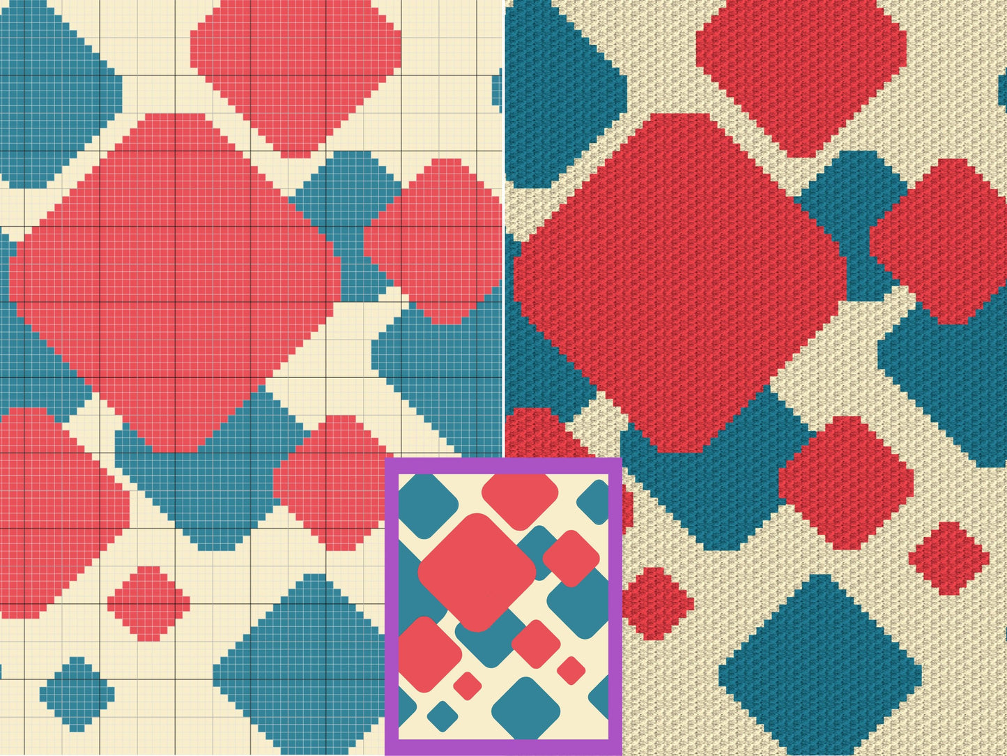 Retro Squares Print Graph and Pattern C2C & Tapestry Crochet - Nostalgia Pattern Graphgan C2C Retro Blanket - C2C Retro Square Blanket Gifts