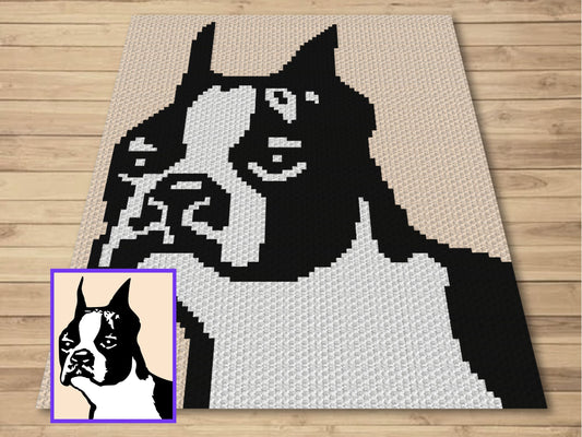 Boston Terrier Graph + Written Pattern For C2C & Tapestry Crochet - Crochet Boston Terrier Dog C2C Graphs - Crochet Dog Patterns  - C2C Dogs