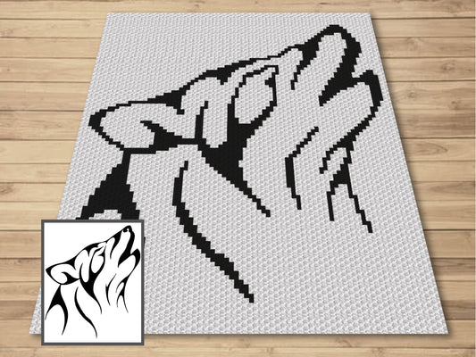 Howling Wolf Outline Graph and Pattern C2C & Tapestry Crochet - Wolf Face Graphgan - Crochet Wolf Blanket - Wolf Afghan C2C Crochet Blankets