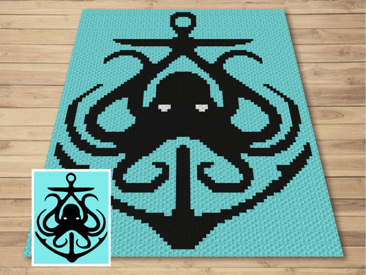 Octopus Anchor Silhouette Graph & Pattern C2C and Tapestry Crochet - Crochet Octopus Graphgan - Sea Lover Gift Crochet Blanket - C2C Octopus