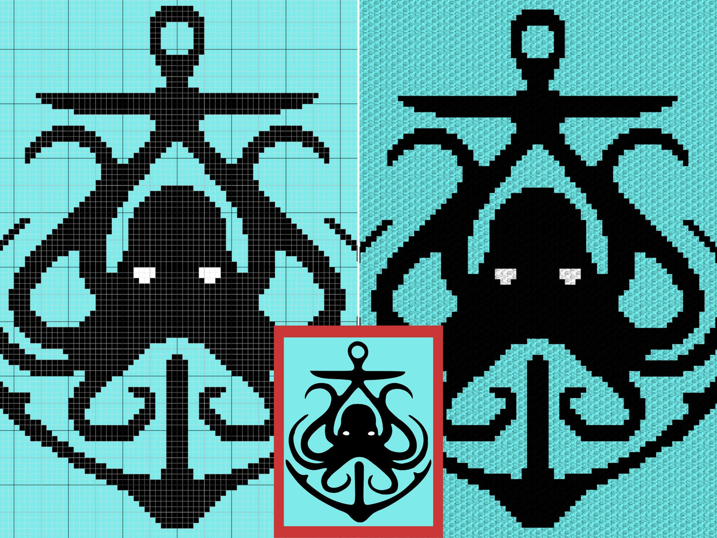 Octopus Anchor Silhouette Graph & Pattern C2C and Tapestry Crochet - Crochet Octopus Graphgan - Sea Lover Gift Crochet Blanket - C2C Octopus