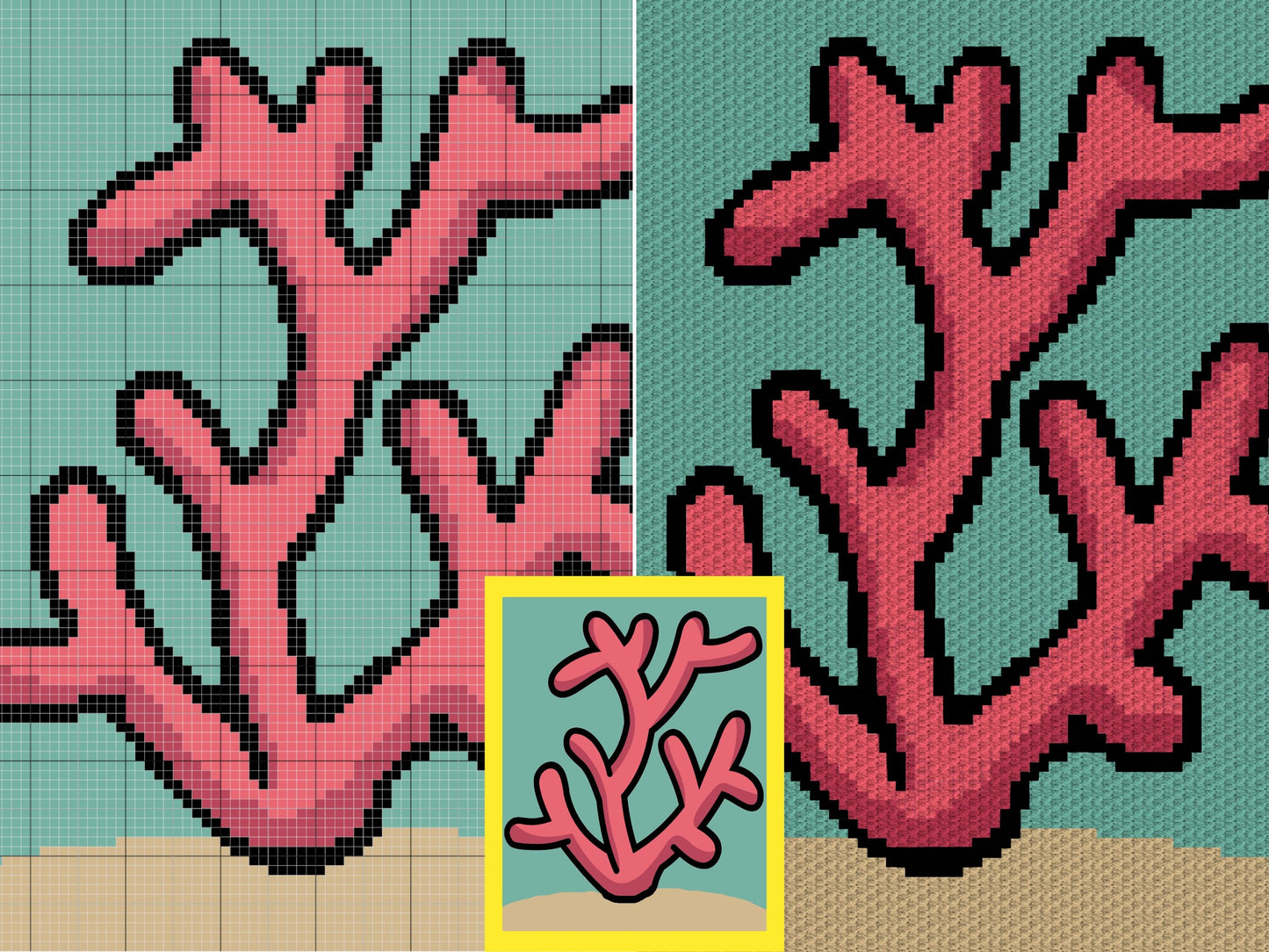 Marine Coral Graph + Written Pattern For C2C & Tapestry Crochet - Coral C2C Graphgans - Coral Crochet Blankets - Under The Sea Baby Blankets