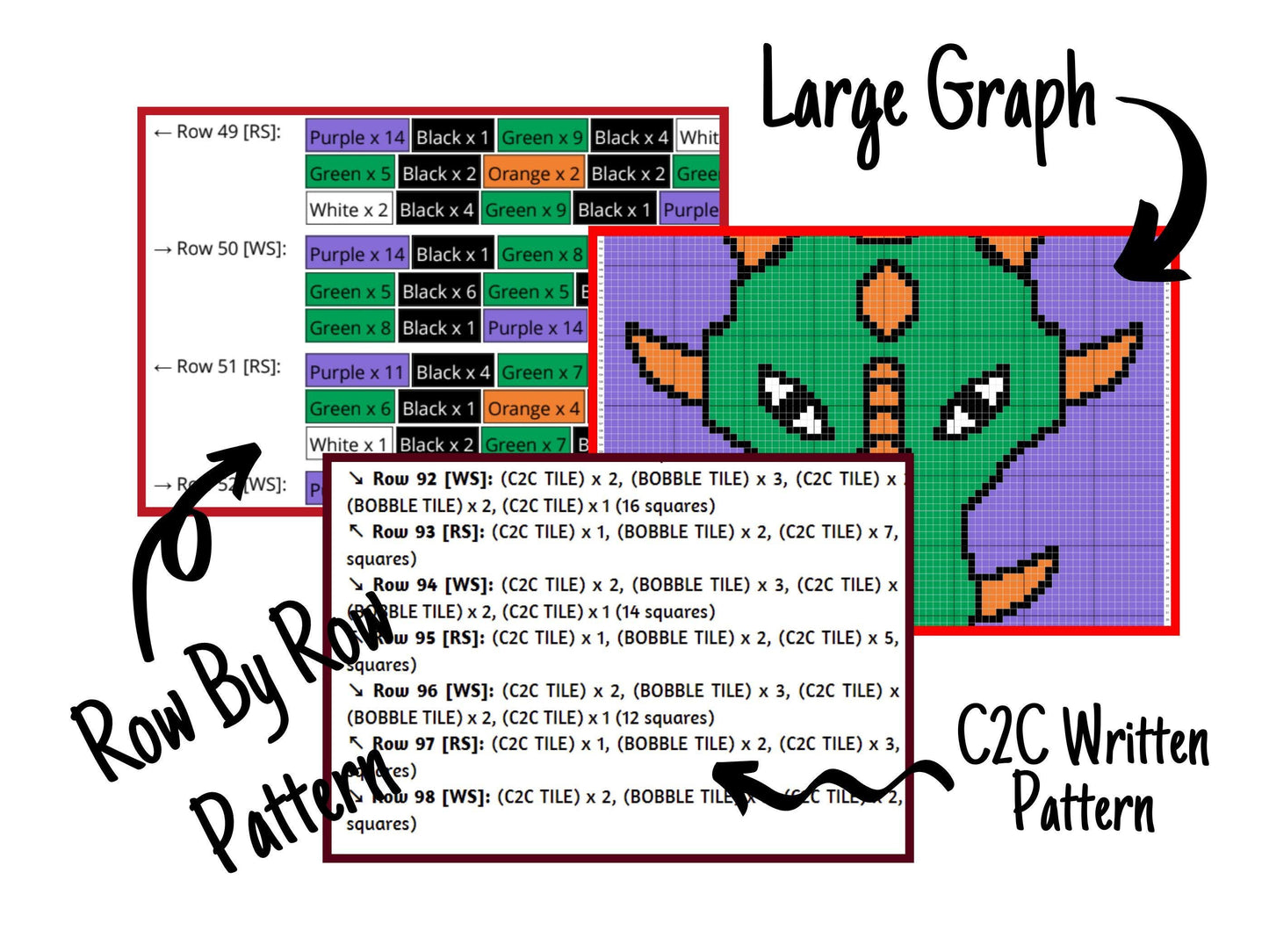 Medieval Dragon Graph + Written Pattern For C2C Tapestry Crochet - Medieval C2C Crochet Pattern - Crochet Dragon Blanket - Chinese Blankets