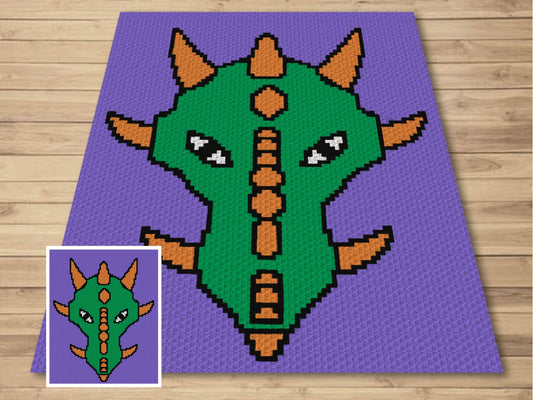 Medieval Dragon Graph + Written Pattern For C2C Tapestry Crochet -  Medieval C2C Crochet Pattern - Crochet Dragon Blanket - Chinese Blankets