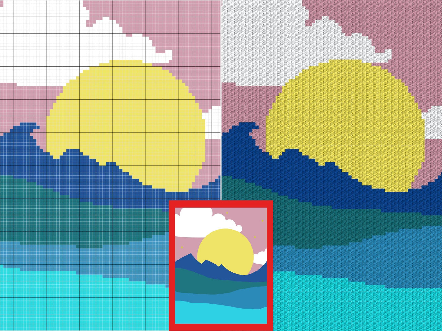 Moonrise Over The Ocean Graph and Pattern C2C Tapestry Crochet - Moonrise C2C Graphgan Crochet Moon Blanket - C2C Moonrise Baby Blanket Gift