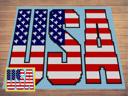 Patriotic USA Flag Graph + Written Pattern For C2C & Tapestry Crochet - Patriotic C2C Crochet Pattern - USA Crochet Blankets - Flag Blankets