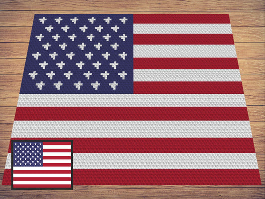 USA Flag Graph + Written Pattern For C2C Tapestry Crochet - Patriotic C2C Crochet Pattern - USA Crochet 4th of July Blankets - Flag Blankets