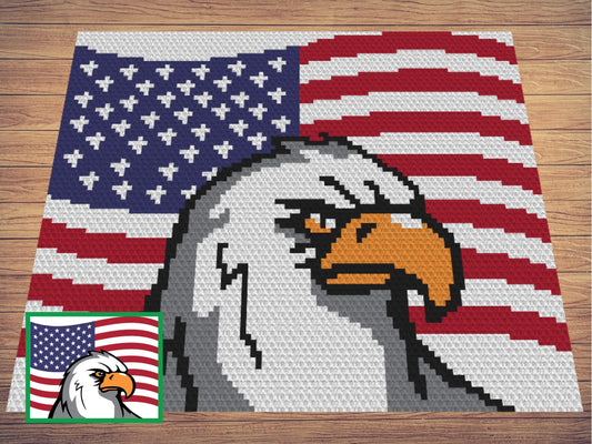 USA Flag Bald Eagle Graph + Written Pattern For C2C Tapestry Crochet - Patriotic C2C Crochet Patterns - USA Crochet 4th of July C2C Blankets