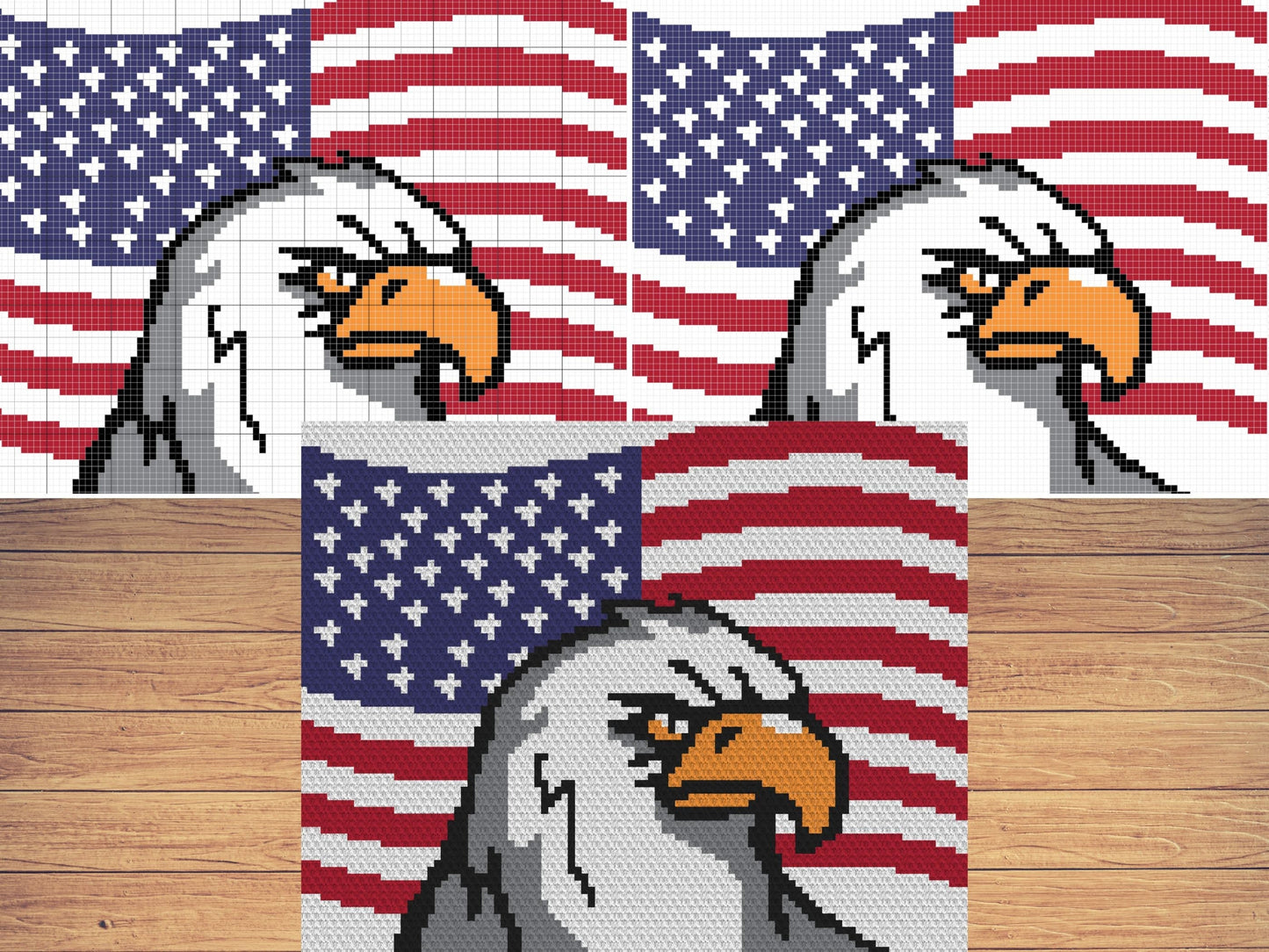 USA Flag Bald Eagle Graph + Written Pattern For C2C Tapestry Crochet - Patriotic C2C Crochet Patterns - USA Crochet 4th of July C2C Blankets