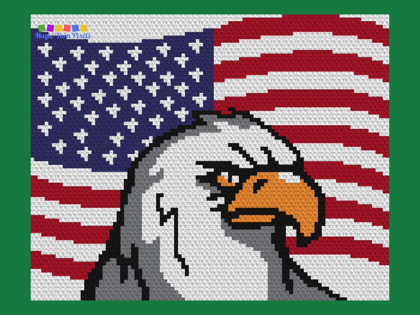 USA Flag Bald Eagle Graph + Written Pattern For C2C Tapestry Crochet - Patriotic C2C Crochet Patterns - USA Crochet 4th of July C2C Blankets