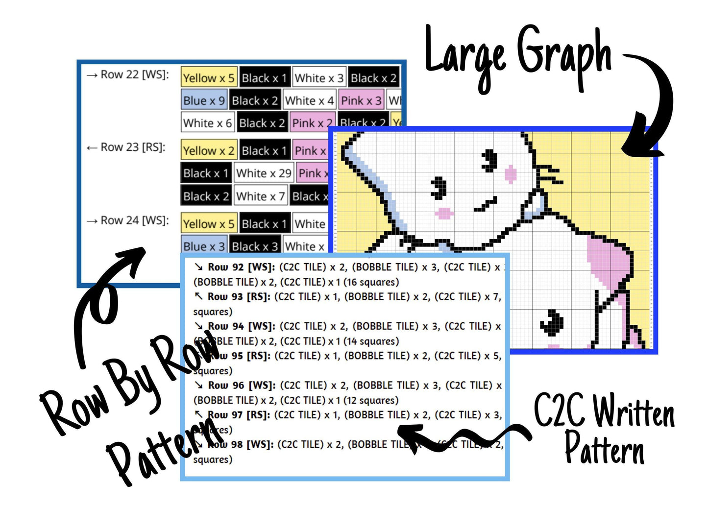 Two Kawaii Cats Graph + Written Pattern For C2C & Tapestry Crochet - Kawaii Cats Crochet Pattern - C2C Blanket Pattern Gifts For Cat Lovers