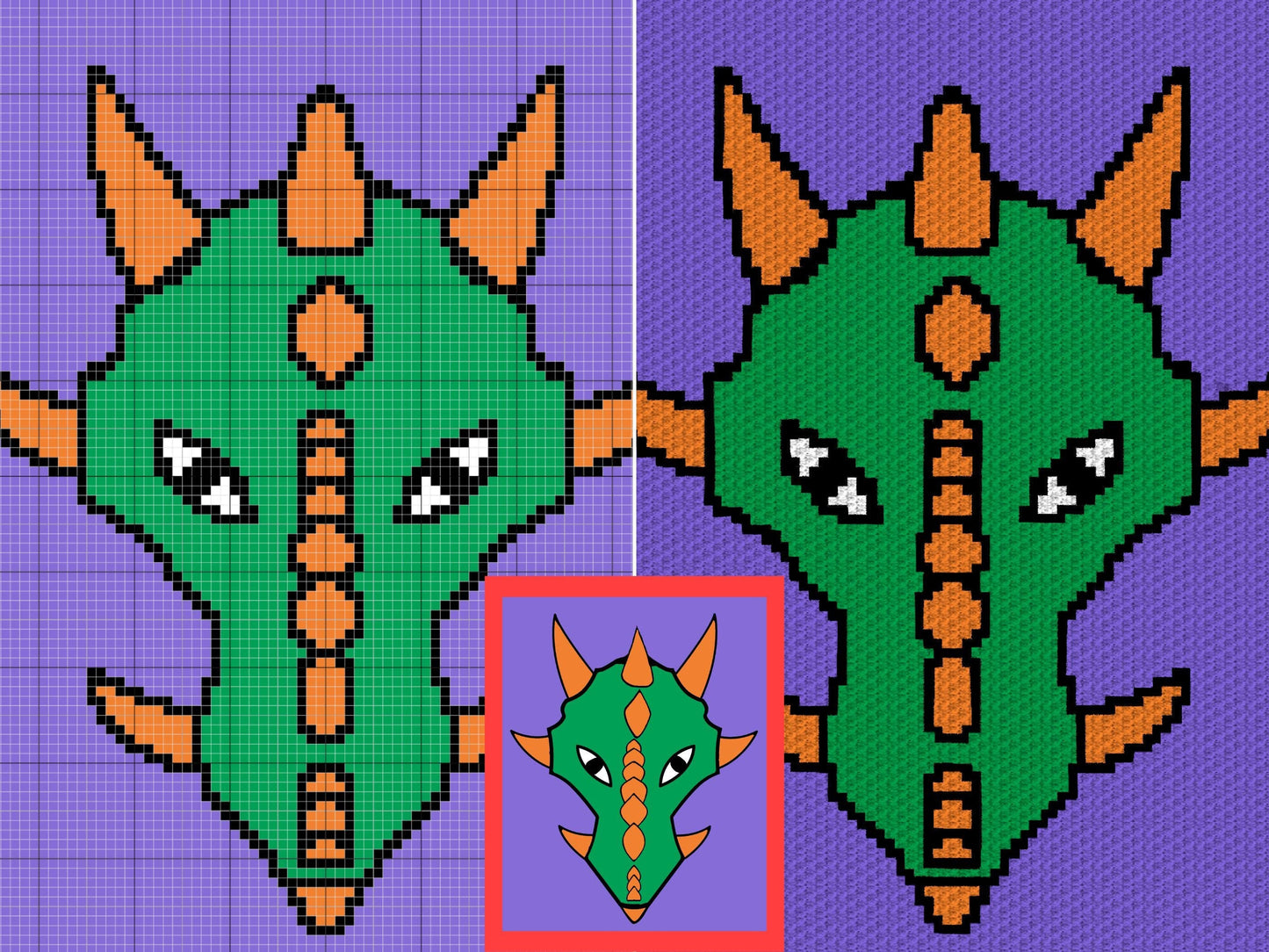 Medieval Dragon Graph + Written Pattern For C2C Tapestry Crochet - Medieval C2C Crochet Pattern - Crochet Dragon Blanket - Chinese Blankets
