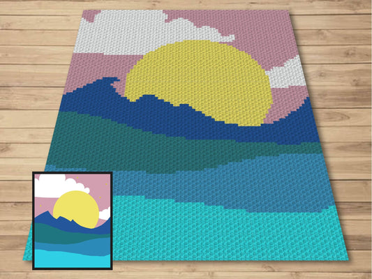 Moonrise Over The Ocean Graph and Pattern C2C Tapestry Crochet - Moonrise C2C Graphgan Crochet Moon Blanket - C2C Moonrise Baby Blanket Gift