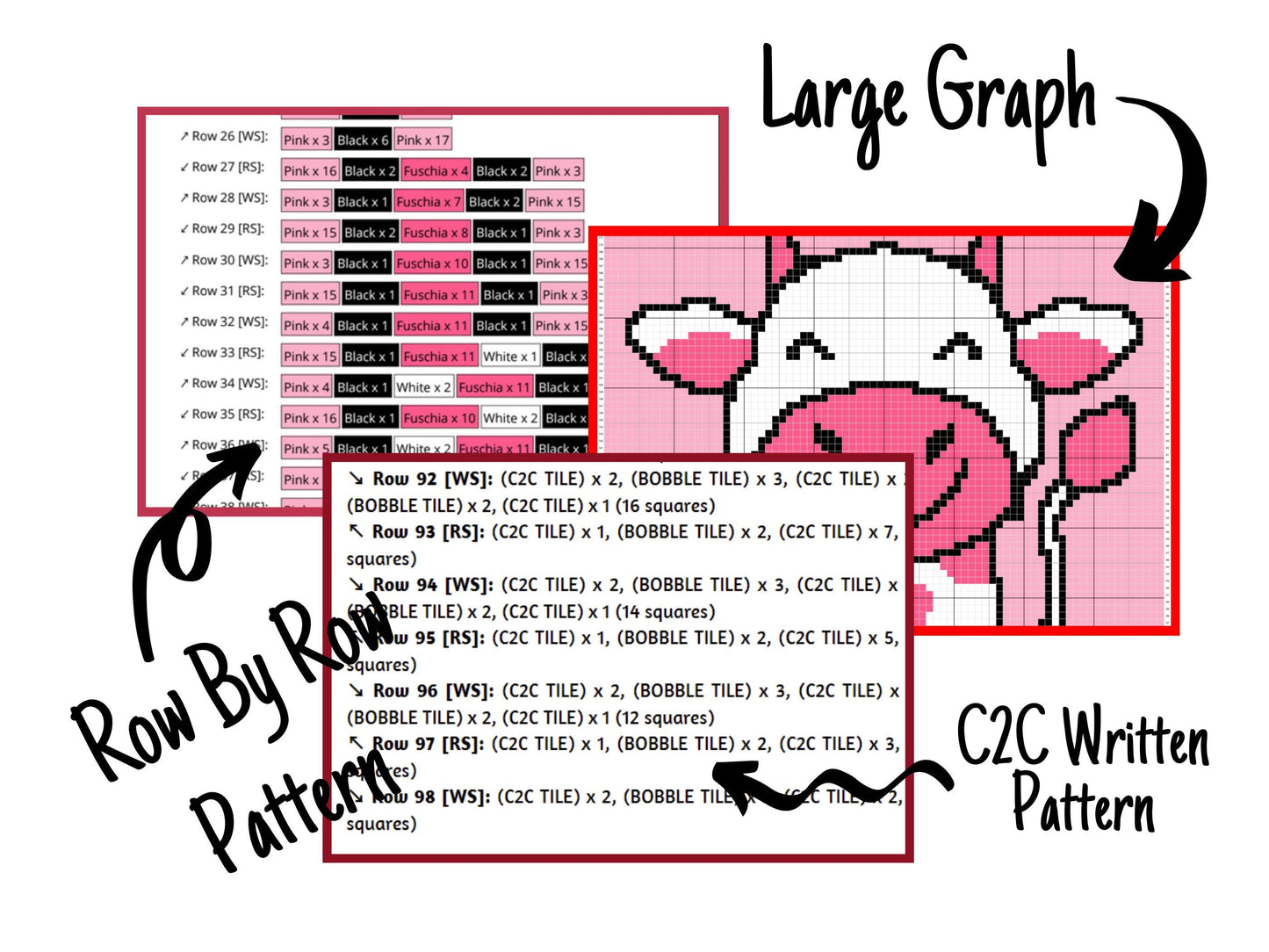 Cute Strawberry Cow + Written Pattern For C2C & Tapestry Crochet - Cow C2C Graphgan - Crochet Cow Blankets - Animal Baby Blanket Cow Afghans