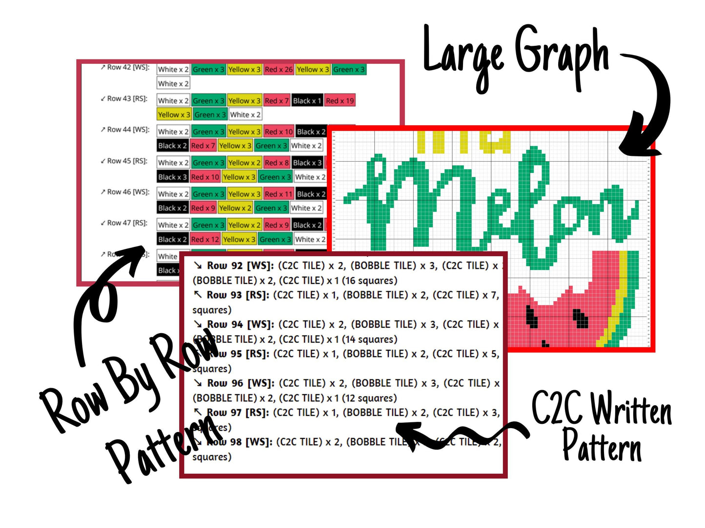 One In A Melon Graph + Written Pattern For C2C & Tapestry Crochet - C2C Quote Graphghan - Quote Crochet Blanket Summer Crochet Melon Afghan