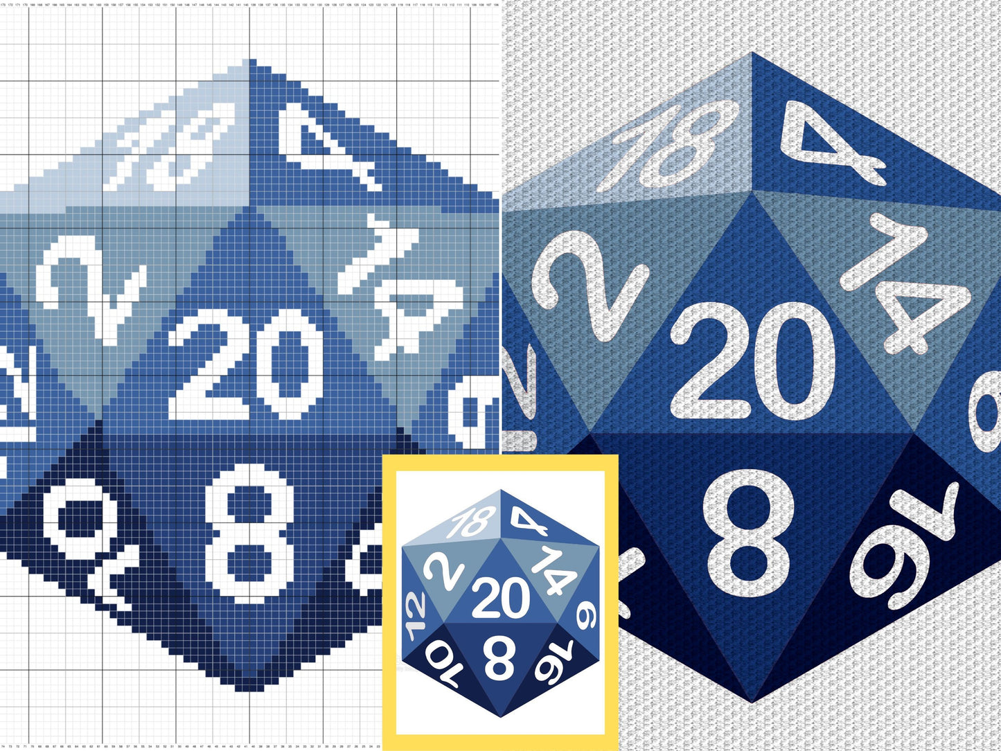 D&D D20 Dice Graph + Pattern C2C And Tapestry Crochet - 20 sided Die D20 Crochet Afghan Patterns C2C Fantasy Gaming Dice C2C Baby Blankets
