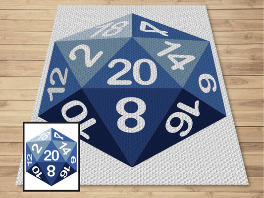 D&D D20 Dice Graph + Pattern C2C And Tapestry Crochet - 20 sided Die D20 Crochet Afghan Patterns C2C Fantasy Gaming Dice C2C Baby Blankets