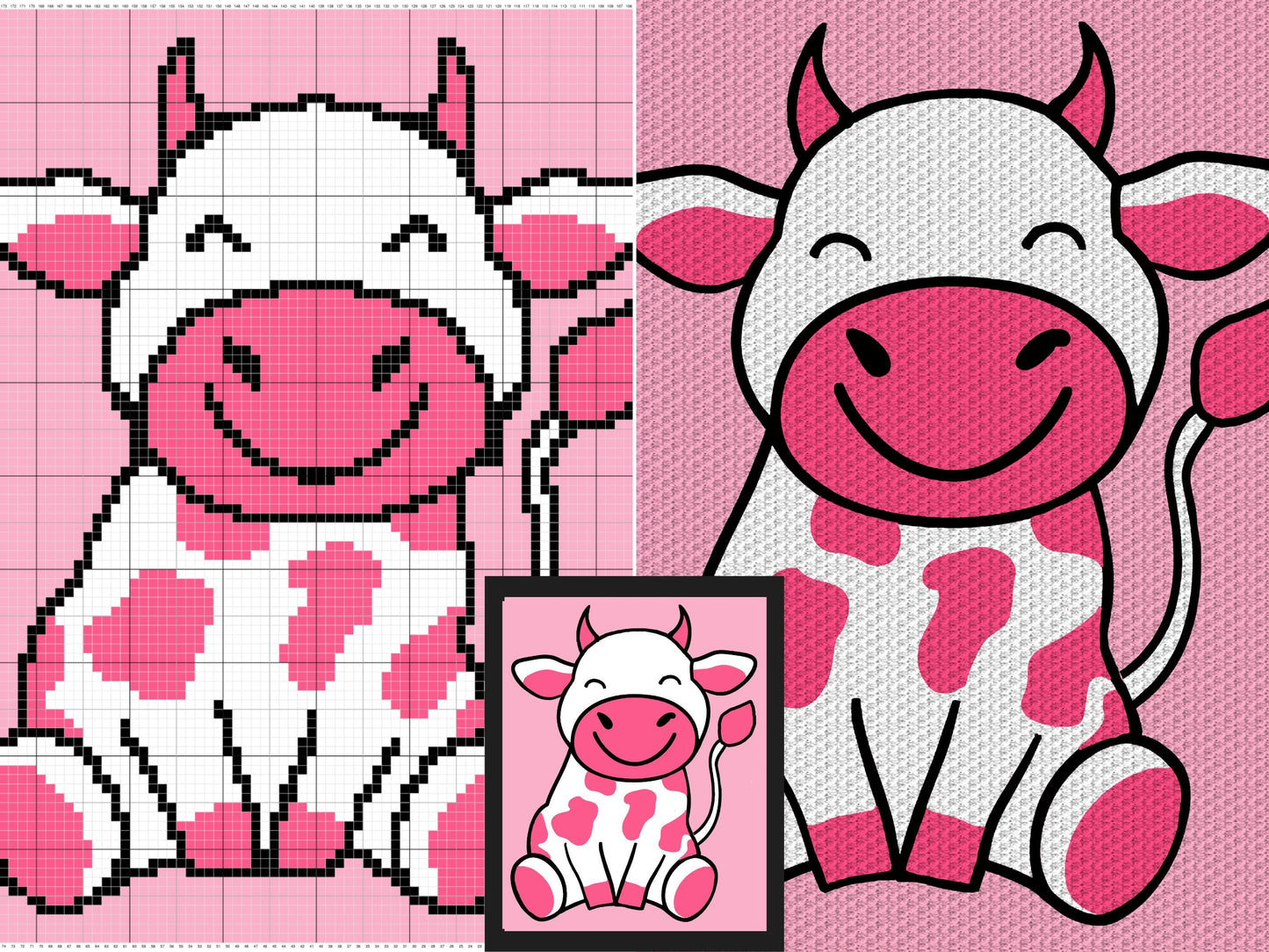 Cute Strawberry Cow + Written Pattern For C2C & Tapestry Crochet - Cow C2C Graphgan - Crochet Cow Blankets - Animal Baby Blanket Cow Afghans