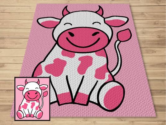 Cute Strawberry Cow + Written Pattern For C2C & Tapestry Crochet - Cow C2C Graphgan - Crochet Cow Blankets - Animal Baby Blanket Cow Afghans