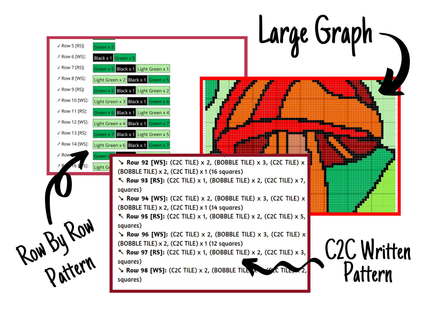 Stained Glass Mushroom Graph and Pattern C2C & Tapestry Crochet - Mushroom C2C Graphgans - Mushroom Crochet Blankets Patterns - C2C Mushroom