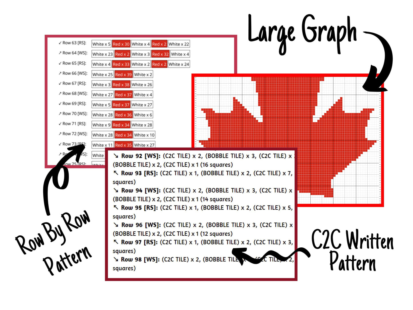 Canada Maple Flag Graph + Written Pattern For C2C & Tapestry Crochet - Canada C2C Crochet Patterns - Canada Crochet Blankets - Flag Blankets