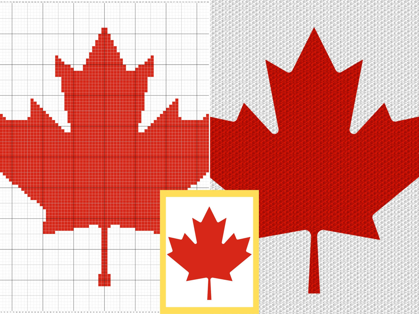 Canada Maple Flag Graph + Written Pattern For C2C & Tapestry Crochet - Canada C2C Crochet Patterns - Canada Crochet Blankets - Flag Blankets