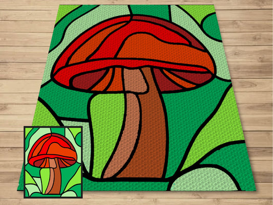 Stained Glass Mushroom Graph and Pattern C2C & Tapestry Crochet - Mushroom C2C Graphgans - Mushroom Crochet Blankets Patterns - C2C Mushroom
