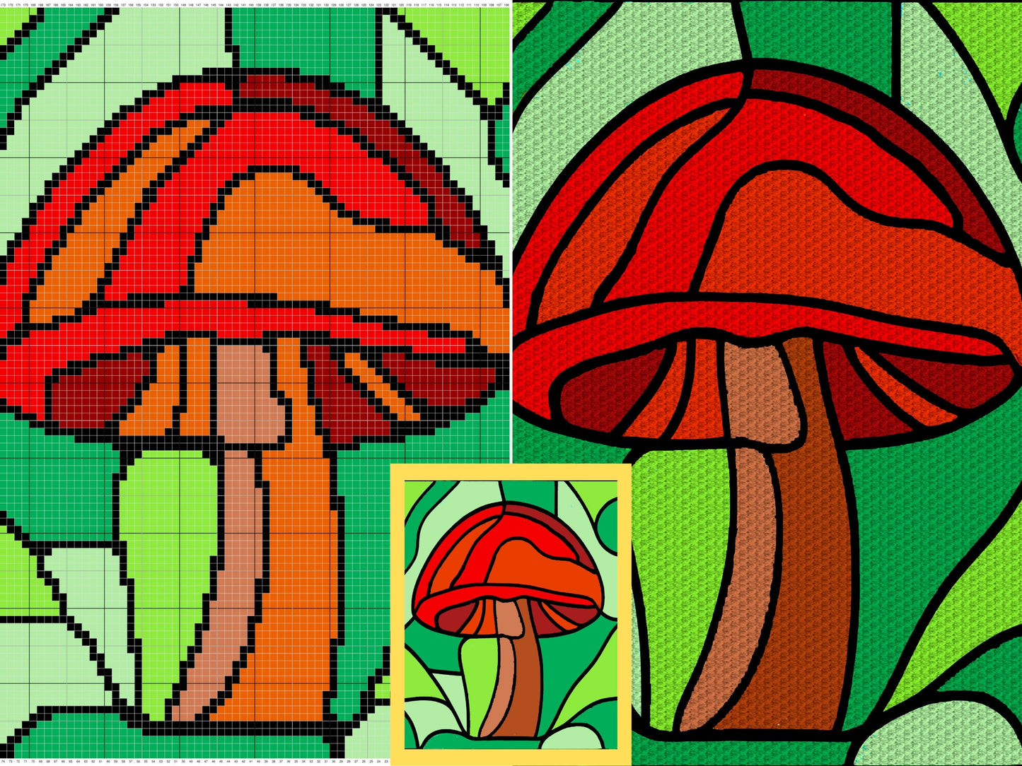 Stained Glass Mushroom Graph and Pattern C2C & Tapestry Crochet - Mushroom C2C Graphgans - Mushroom Crochet Blankets Patterns - C2C Mushroom