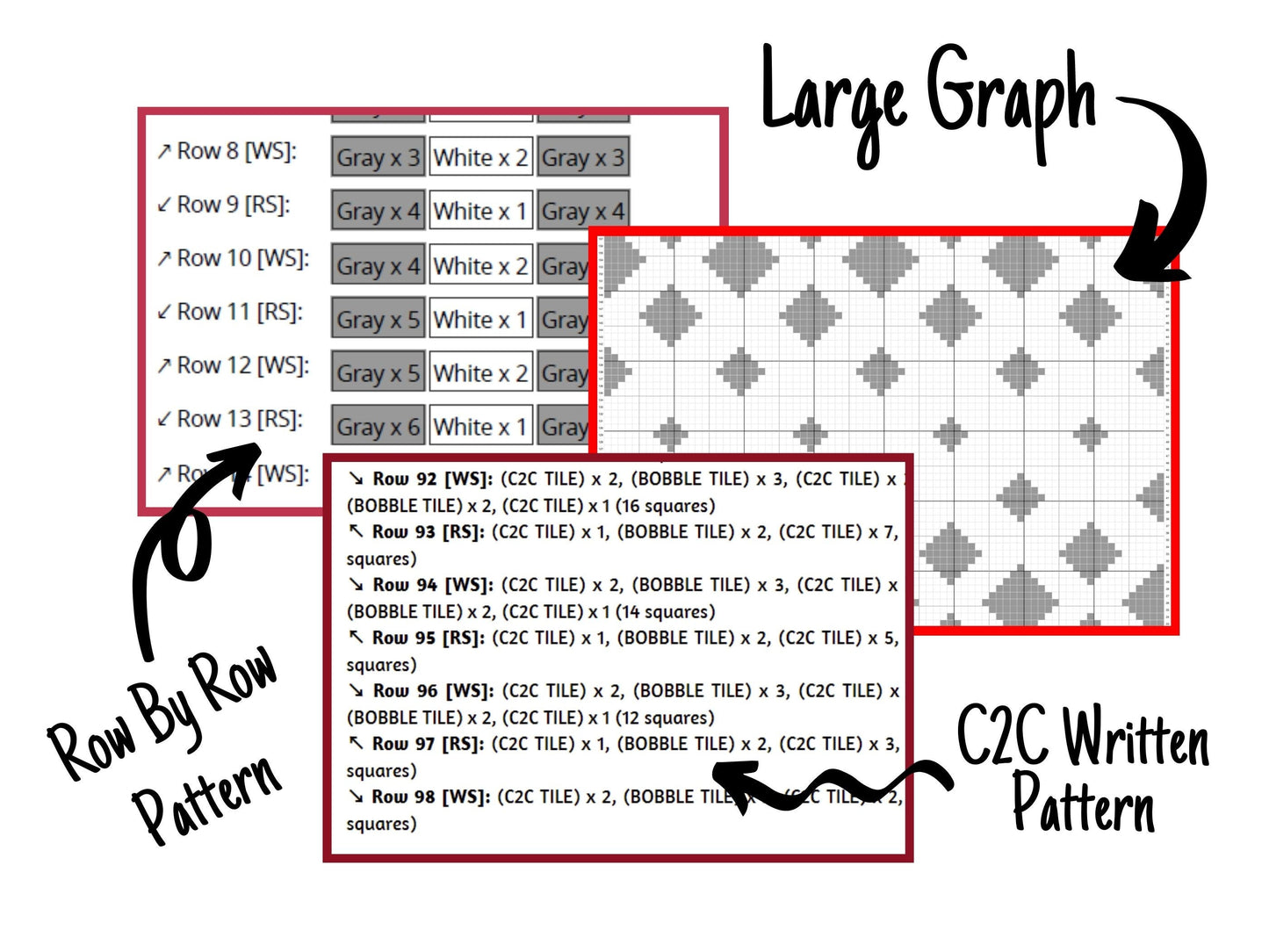 Fading Diamonds Print Graph and Pattern C2C & Tapestry Crochet - Diamonds Pattern Graphgan - C2C Diamond Blanket - C2C Diamond Blanket Gifts