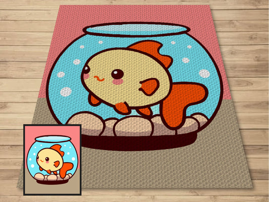 Goldfish In Bowl Graph & Pattern C2C + Tapestry Crochet - Fish Graphgan Crochet Fish Blanket Ocean Theme Nursery C2C Blankets C2C Crochet