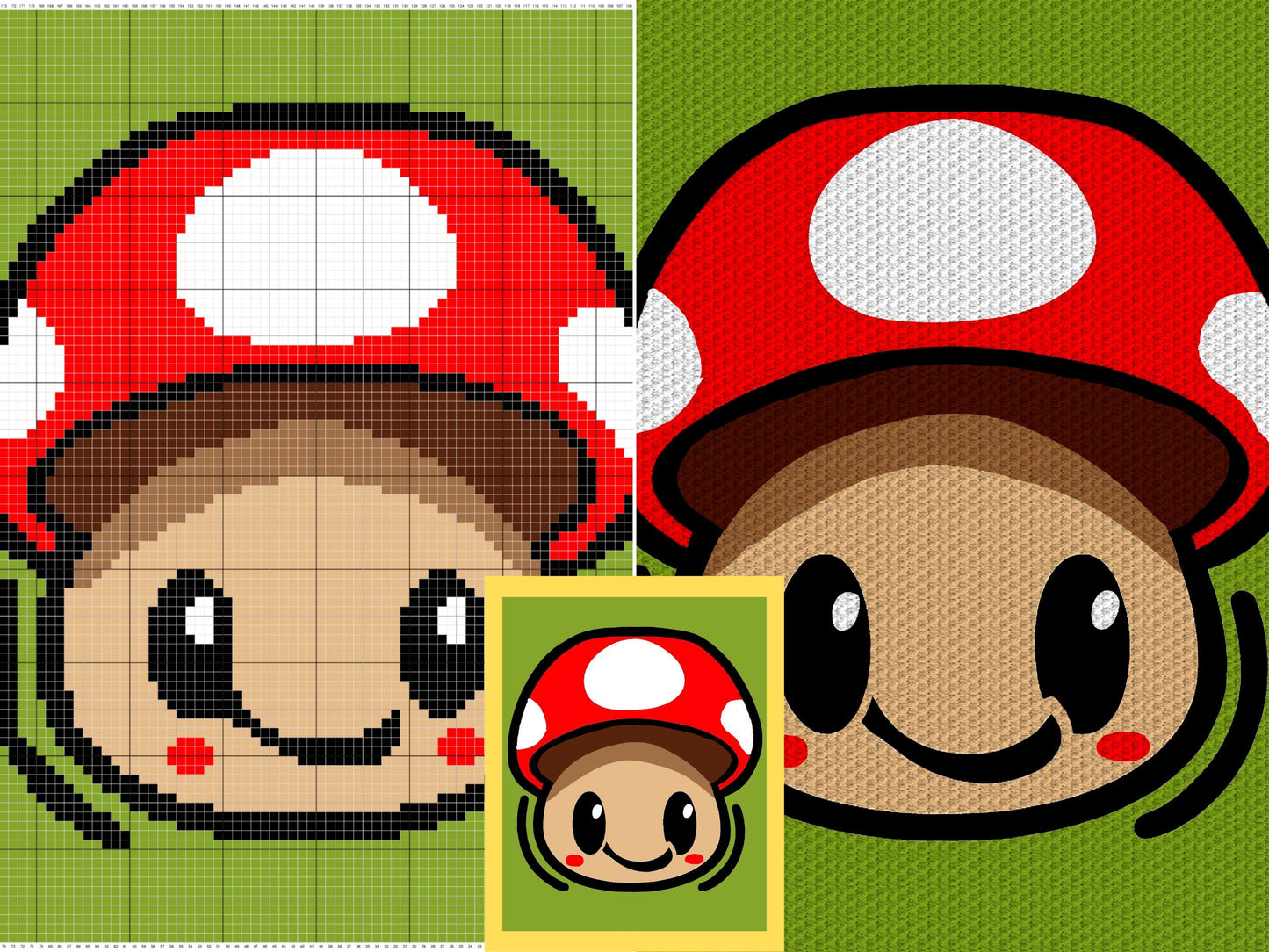 Happy Mushroom Graph & Pattern C2C + Tapestry Crochet - Mushroom C2C Graphgans - Mushroom Crochet Blanket Pattern - C2C Mushroom Crochet