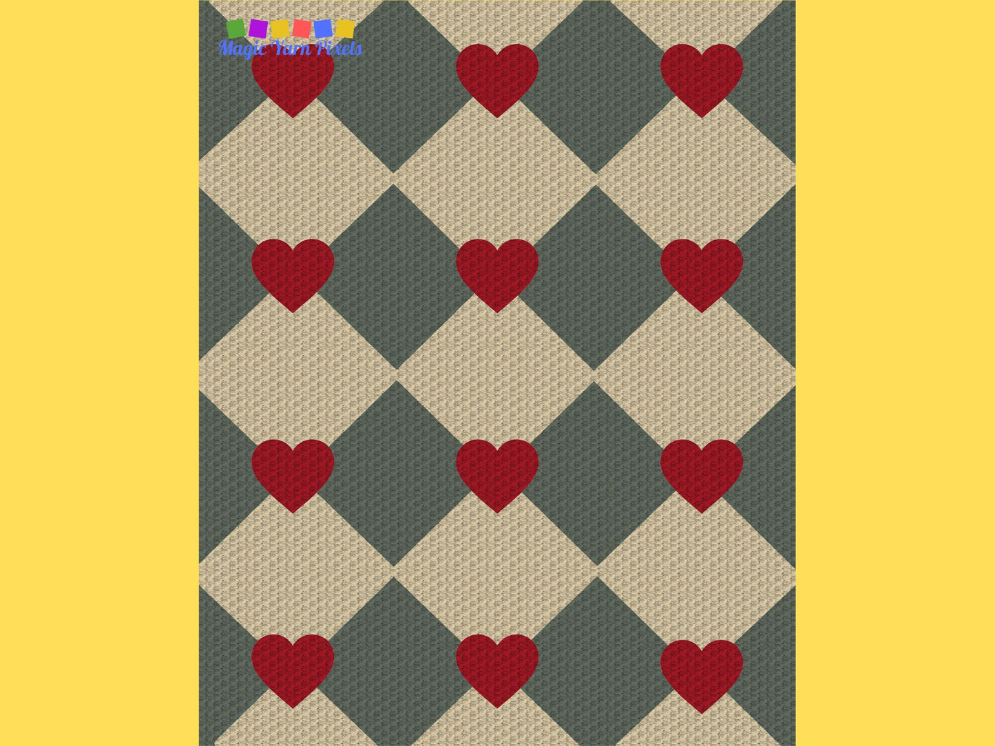 Retro Diamonds & Hearts Print Graph and Pattern C2C and Tapestry Crochet - Graphgan C2C Diamonds Blanket Pattern - C2C Retro Diamonds Afghan