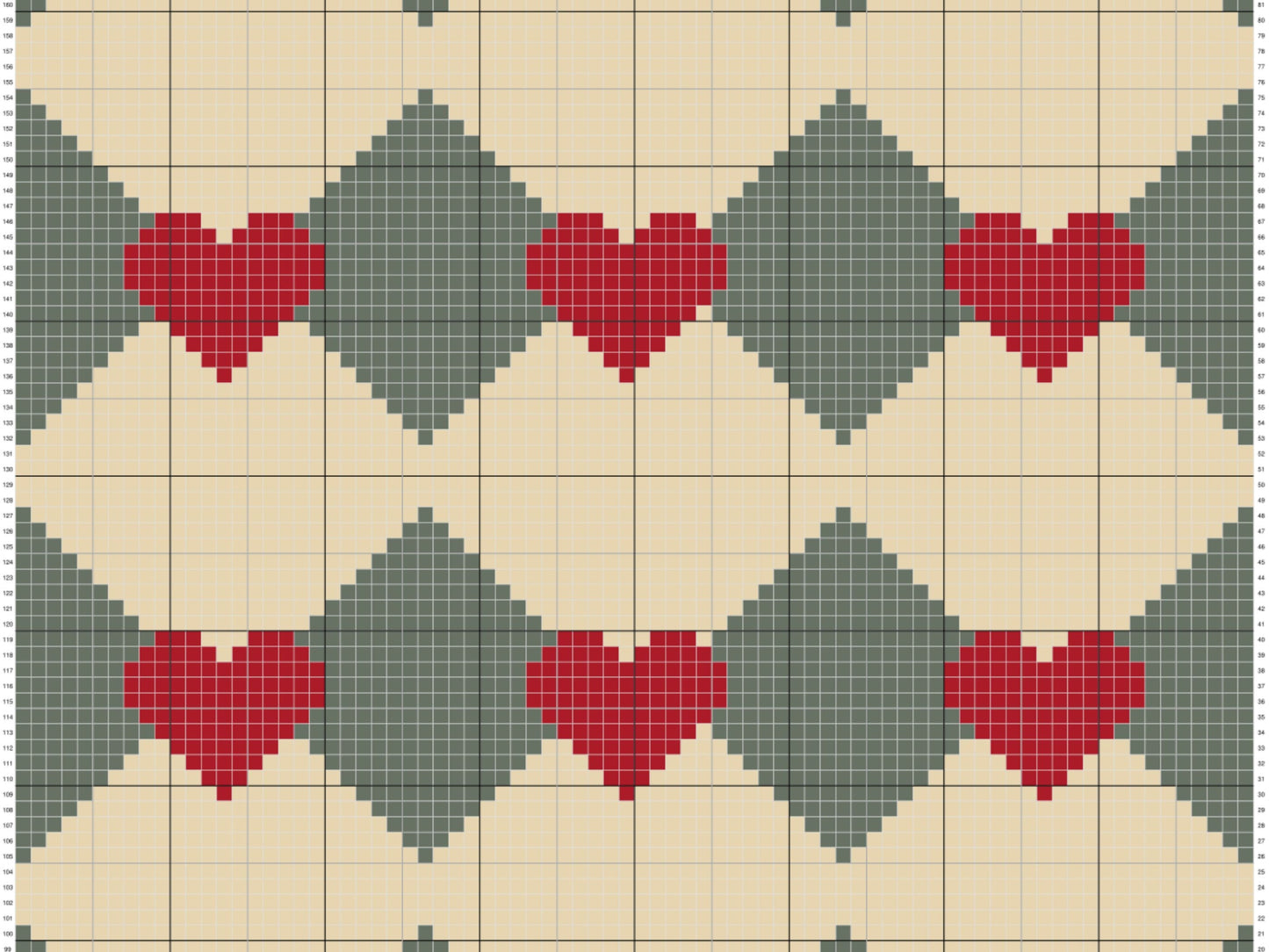 Retro Diamonds & Hearts Print Graph and Pattern C2C and Tapestry Crochet - Graphgan C2C Diamonds Blanket Pattern - C2C Retro Diamonds Afghan